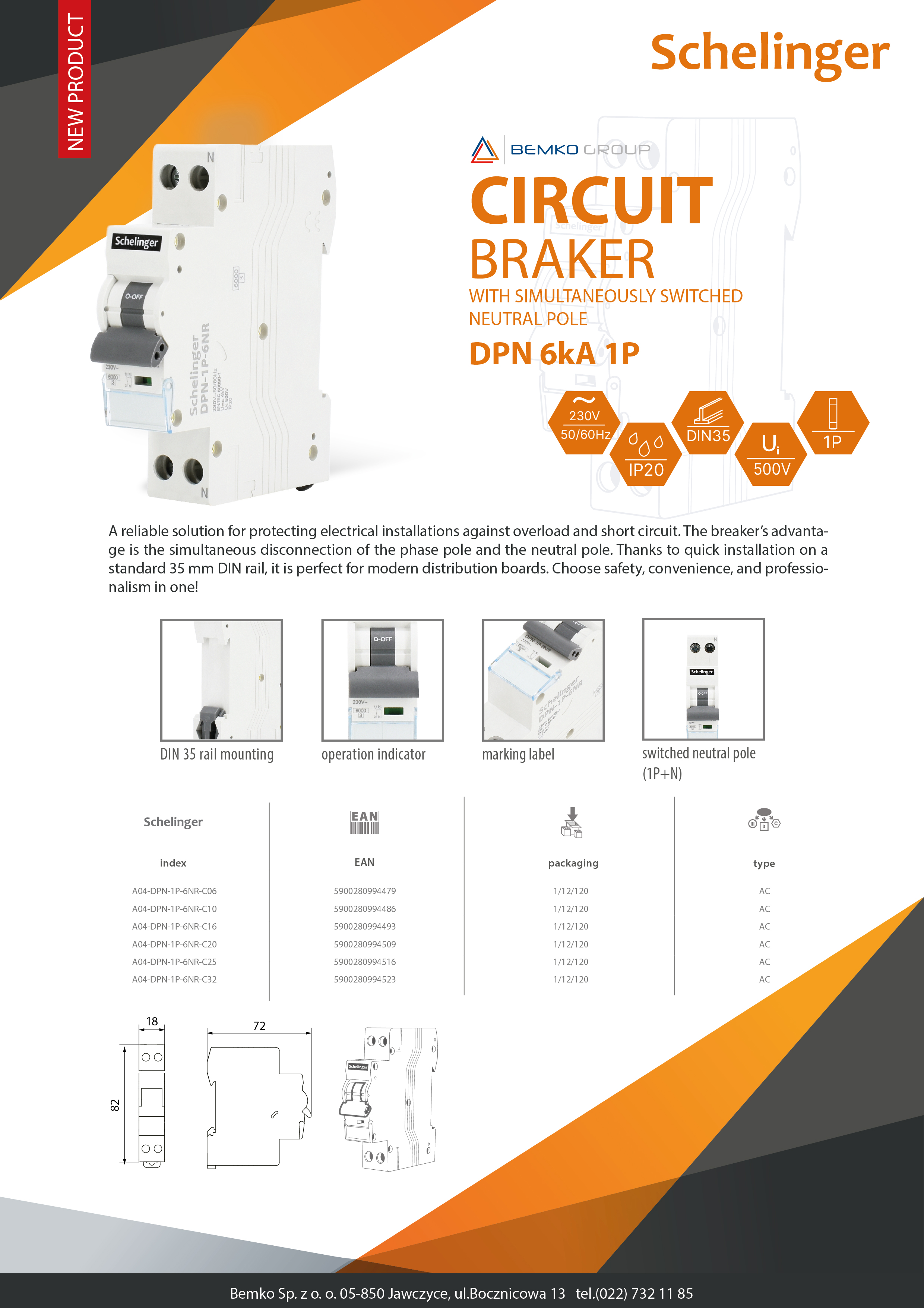 Schelinger overcurrent circuit breaker with simultaneous disconnection of the neutral pole